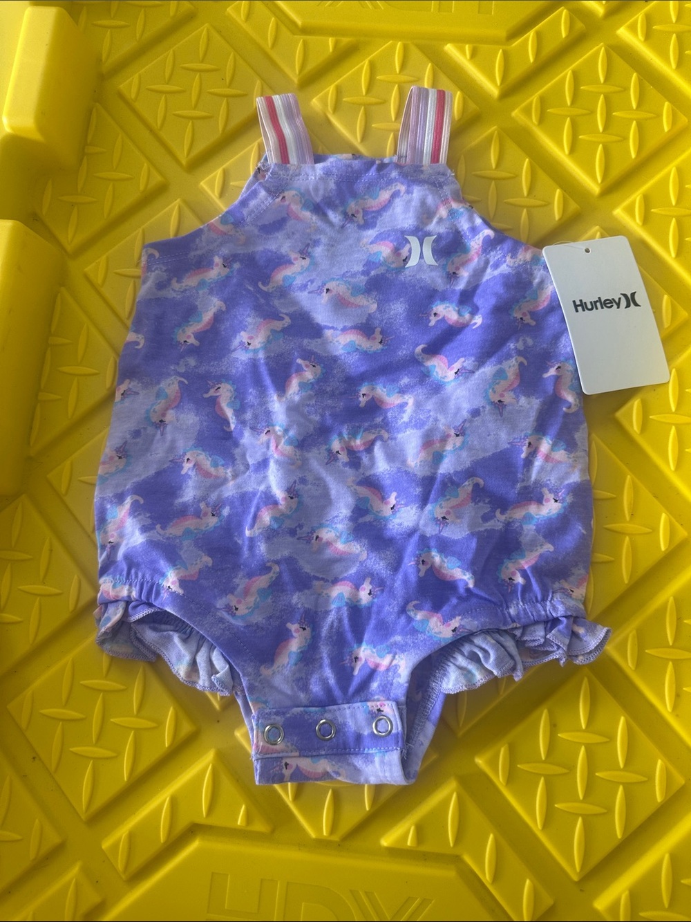 Hurley Purple Unicorn-Print Kids One-Piece Romper 6 months